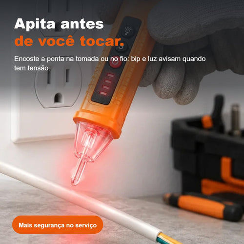 Caneta detectora apitando na tomada