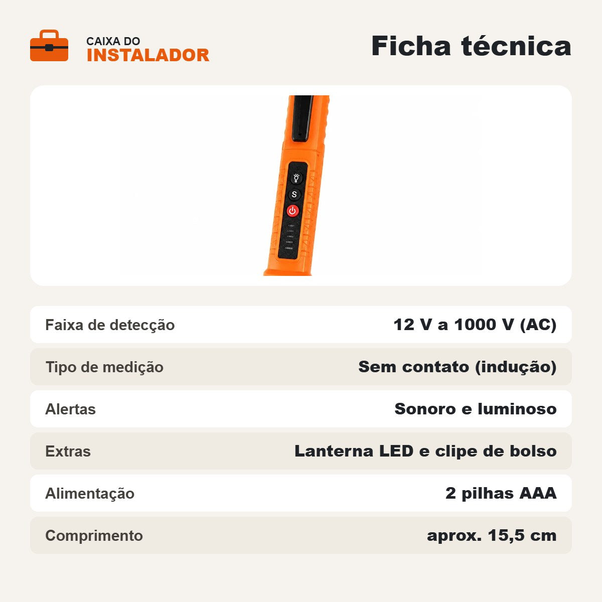 Ficha técnica da caneta detectora de tensão