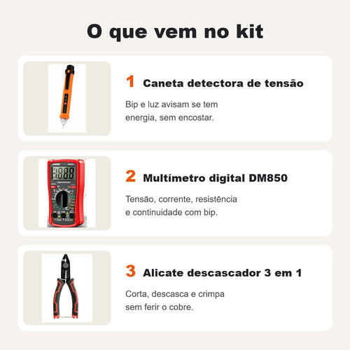 O que vem no Kit Eletricista 3 em 1