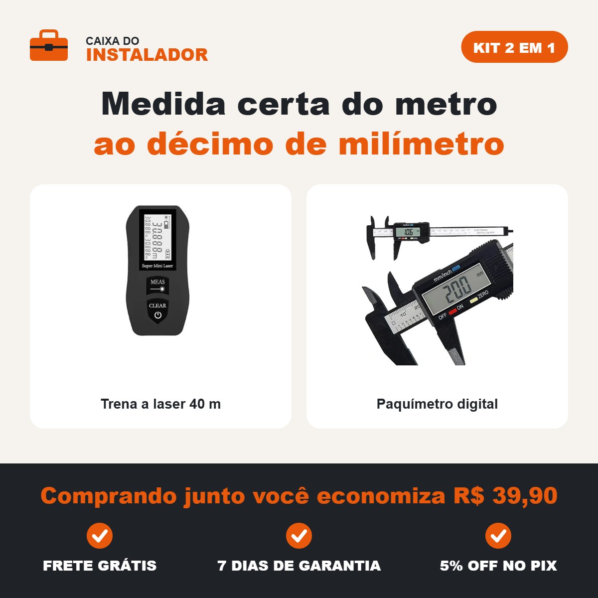 Kit Medição 2 em 1: Trena a Laser 40 m + Paquímetro Digital