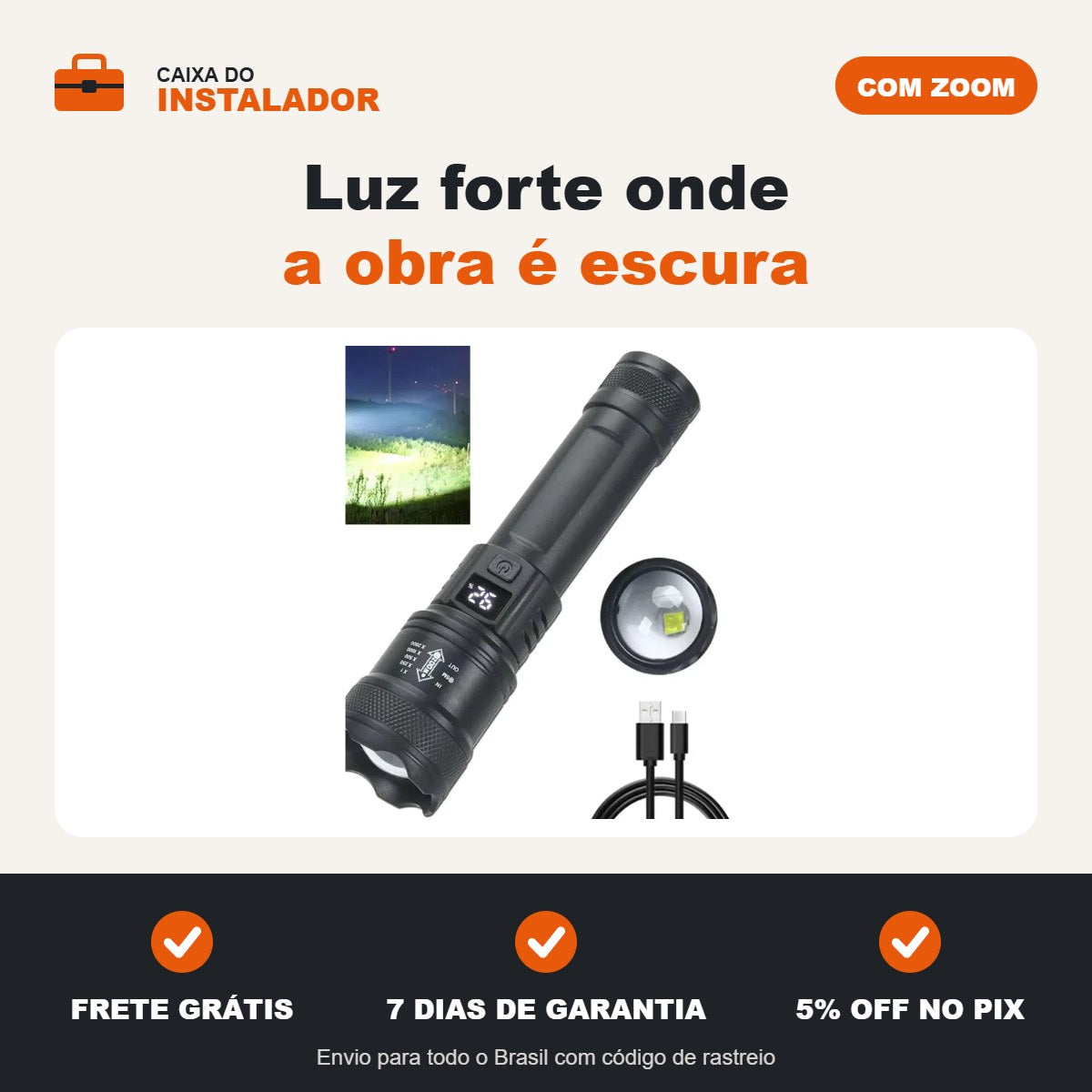 Lanterna tática LED recarregável