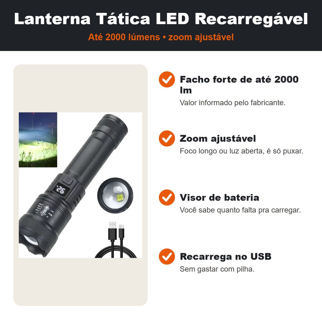 Lanterna tática LED recarregável: benefícios