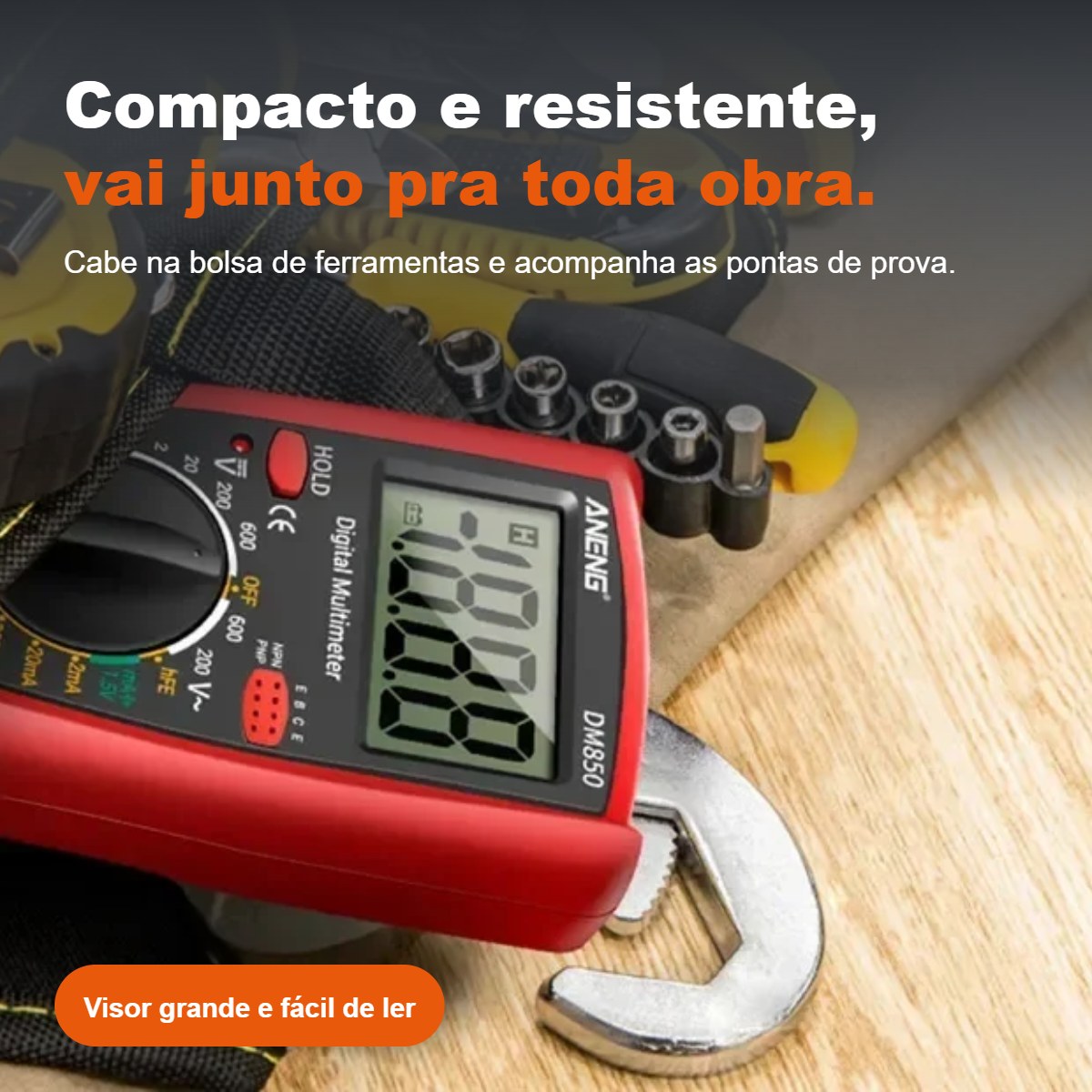 Multímetro digital DM850 na bolsa de ferramentas