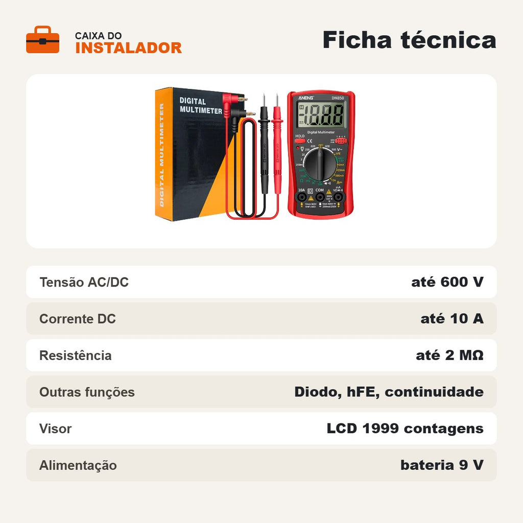 Multímetro digital DM850: ficha técnica