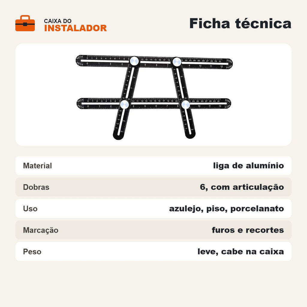 Régua localizadora de furos: ficha técnica