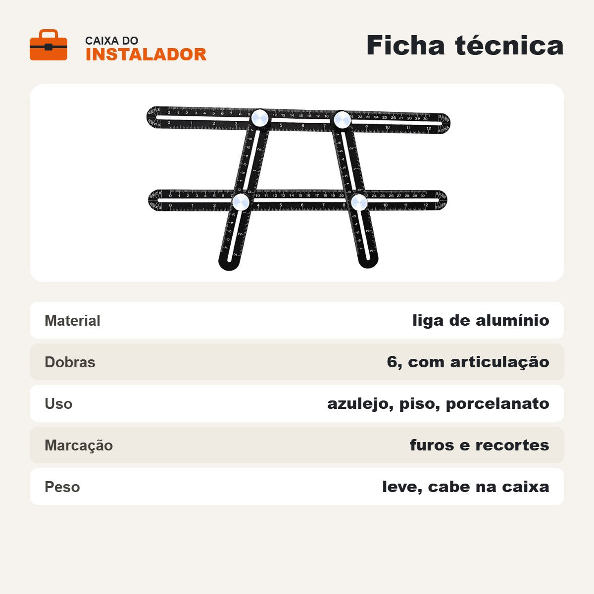 Régua localizadora de furos: ficha técnica