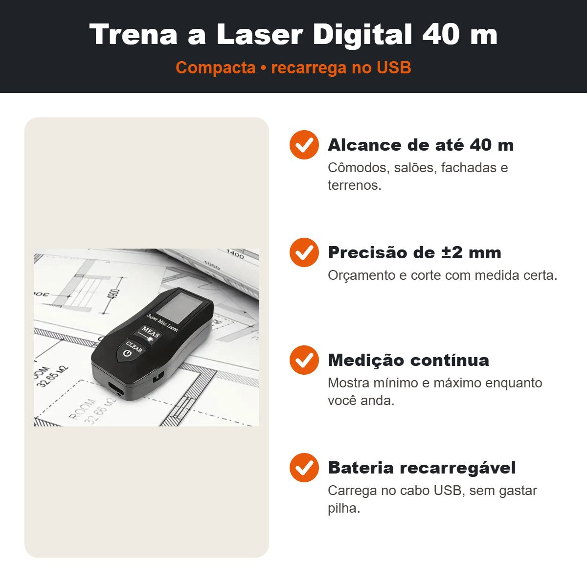 Trena a laser digital 40 m: benefícios